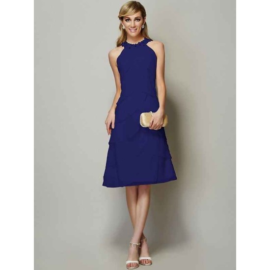 Modern Bateau Sleeveless Beading Short Chiffon Bridesmaid Dresses