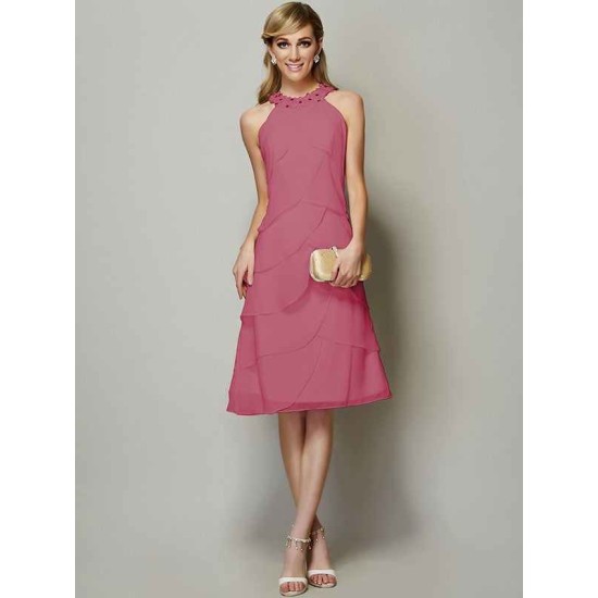 Modern Bateau Sleeveless Beading Short Chiffon Bridesmaid Dresses