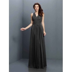 V-Neck Elegant Applique Sleeveless Long Chiffon Bridesmaid Dresses