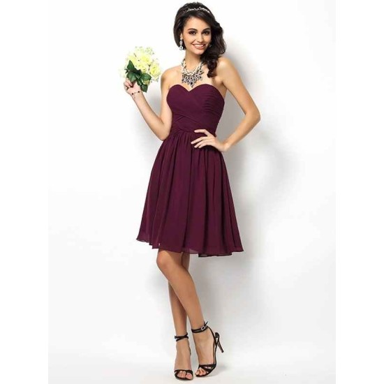 Gorgeous Sweetheart Pleats Sleeveless Short Chiffon Bridesmaid Dresses