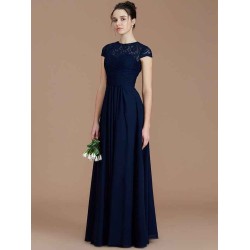 Charming Jewel Short Sleeves Lace Chiffon Bridesmaid Dresses