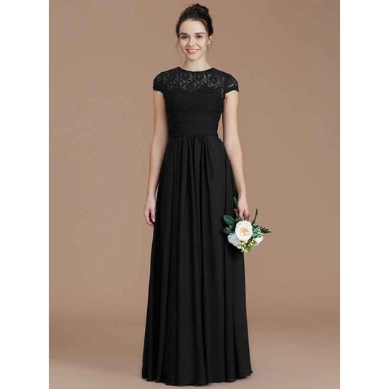 Charming Jewel Short Sleeves Lace Chiffon Bridesmaid Dresses