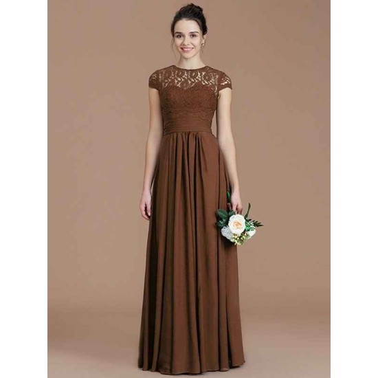 Charming Jewel Short Sleeves Lace Chiffon Bridesmaid Dresses
