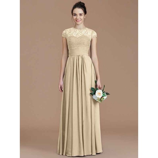 Charming Jewel Short Sleeves Lace Chiffon Bridesmaid Dresses