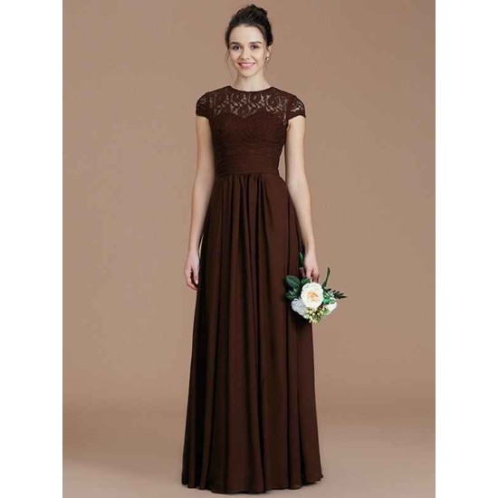 Charming Jewel Short Sleeves Lace Chiffon Bridesmaid Dresses