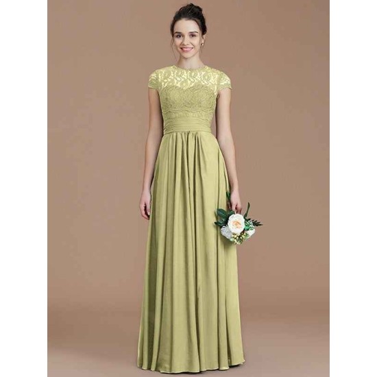 Charming Jewel Short Sleeves Lace Chiffon Bridesmaid Dresses