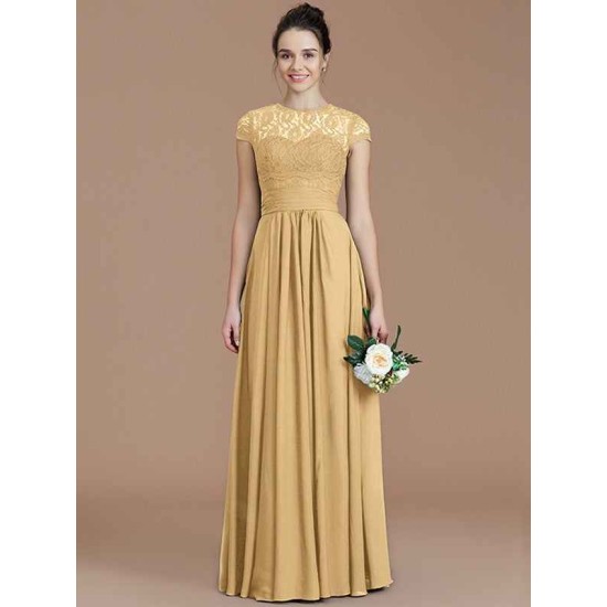 Charming Jewel Short Sleeves Lace Chiffon Bridesmaid Dresses