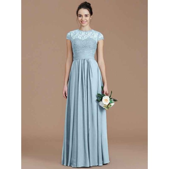 Charming Jewel Short Sleeves Lace Chiffon Bridesmaid Dresses