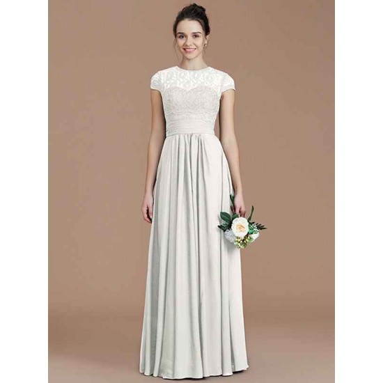 Charming Jewel Short Sleeves Lace Chiffon Bridesmaid Dresses