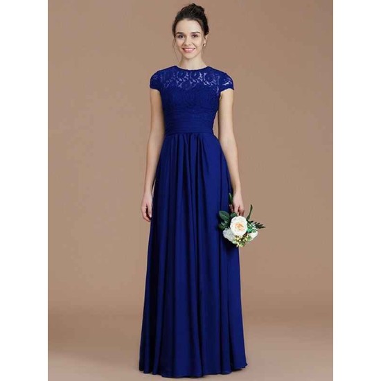 Charming Jewel Short Sleeves Lace Chiffon Bridesmaid Dresses