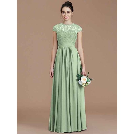 Charming Jewel Short Sleeves Lace Chiffon Bridesmaid Dresses
