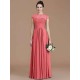 Charming Jewel Short Sleeves Lace Chiffon Bridesmaid Dresses