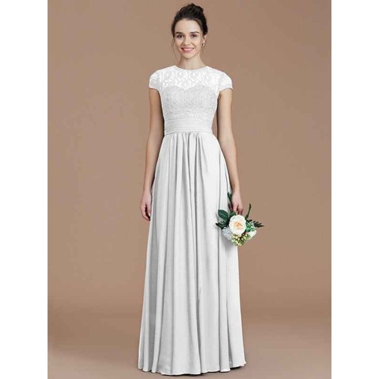 Charming Jewel Short Sleeves Lace Chiffon Bridesmaid Dresses