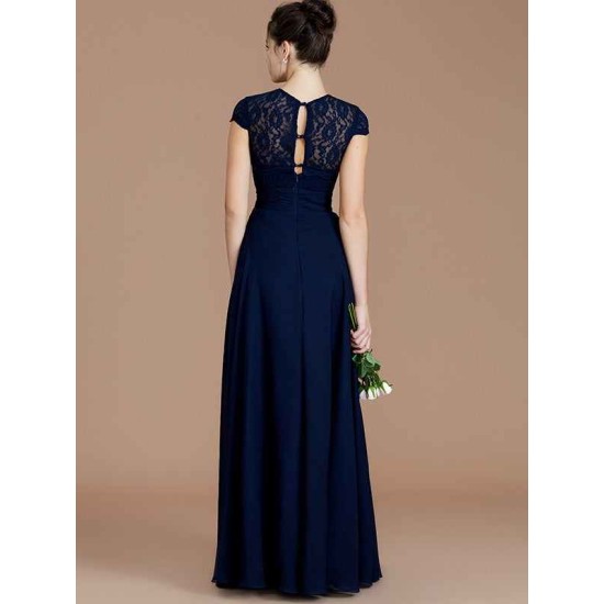 Charming Jewel Short Sleeves Lace Chiffon Bridesmaid Dresses
