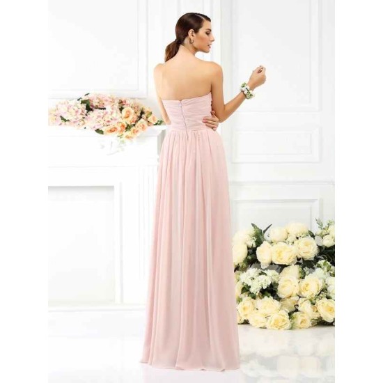 Charming Strapless Pleats Sleeveless Long Chiffon Bridesmaid Dresses