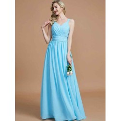 V-Neck Elegant Chiffon Sleeveless Bridesmaid Dresses