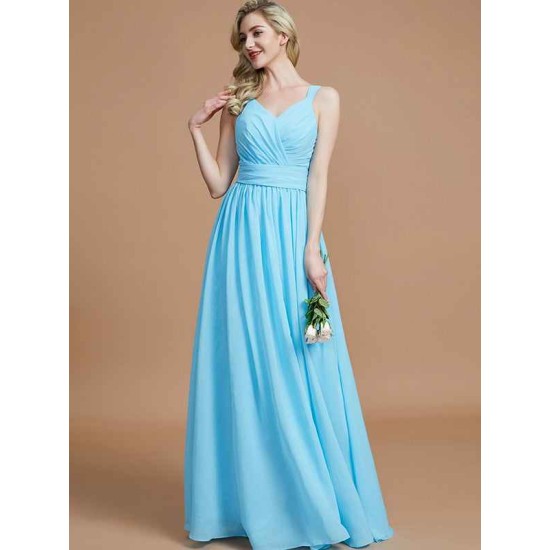 V-Neck Elegant Chiffon Sleeveless Bridesmaid Dresses