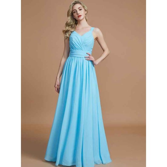 V-Neck Elegant Chiffon Sleeveless Bridesmaid Dresses
