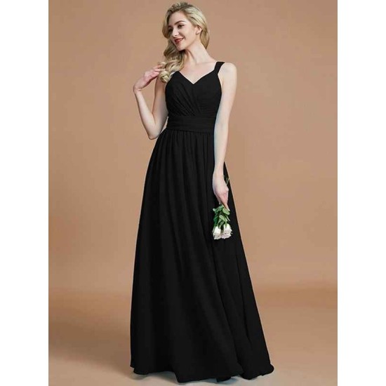 V-Neck Elegant Chiffon Sleeveless Bridesmaid Dresses