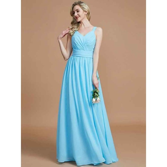 V-Neck Elegant Chiffon Sleeveless Bridesmaid Dresses