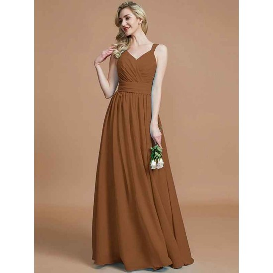 V-Neck Elegant Chiffon Sleeveless Bridesmaid Dresses