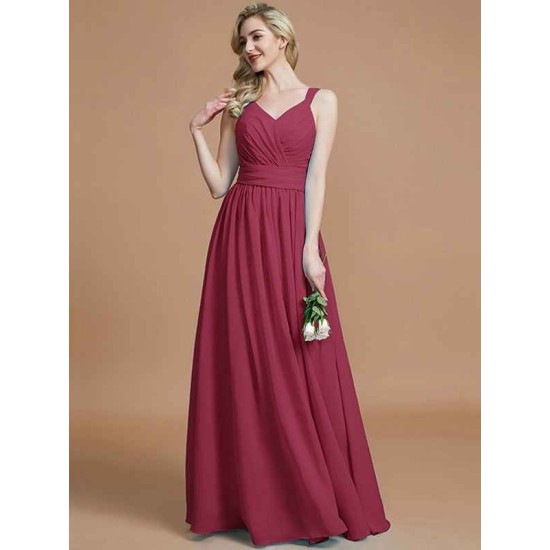 V-Neck Elegant Chiffon Sleeveless Bridesmaid Dresses