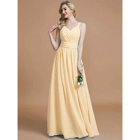 V-Neck Elegant Chiffon Sleeveless Bridesmaid Dresses