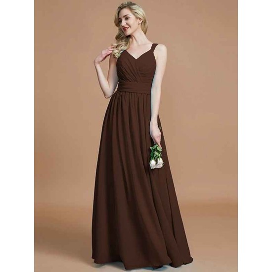 V-Neck Elegant Chiffon Sleeveless Bridesmaid Dresses