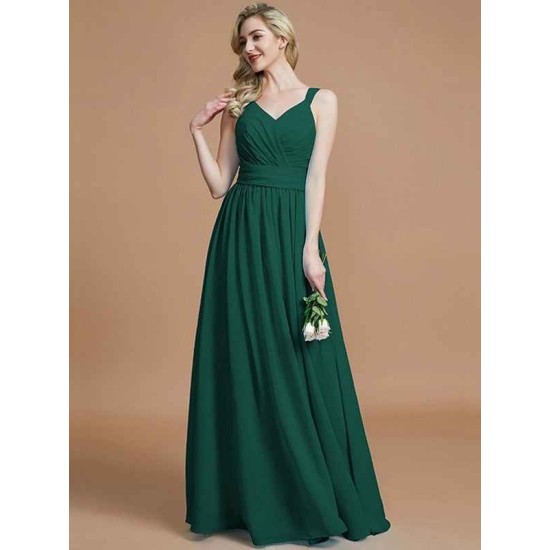 V-Neck Elegant Chiffon Sleeveless Bridesmaid Dresses