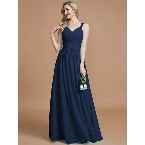 V-Neck Elegant Chiffon Sleeveless Bridesmaid Dresses