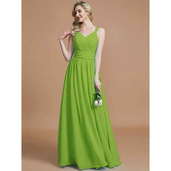 V-Neck Elegant Chiffon Sleeveless Bridesmaid Dresses
