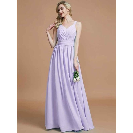 V-Neck Elegant Chiffon Sleeveless Bridesmaid Dresses