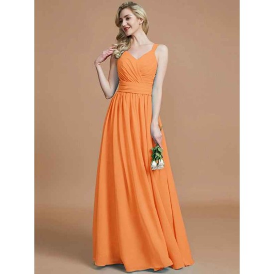 V-Neck Elegant Chiffon Sleeveless Bridesmaid Dresses