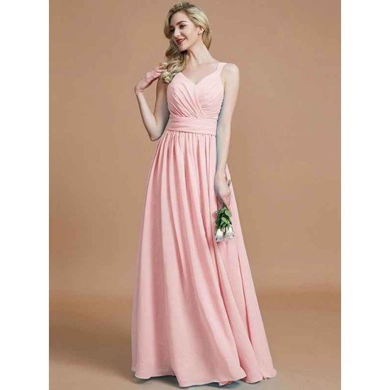 V-Neck Elegant Chiffon Sleeveless Bridesmaid Dresses