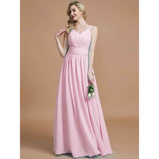 V-Neck Elegant Chiffon Sleeveless Bridesmaid Dresses