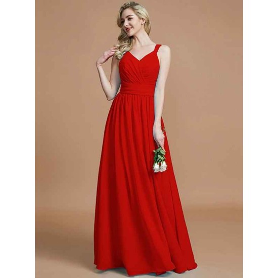 V-Neck Elegant Chiffon Sleeveless Bridesmaid Dresses