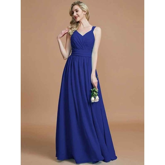 V-Neck Elegant Chiffon Sleeveless Bridesmaid Dresses