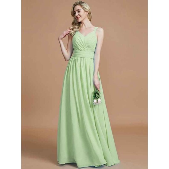 V-Neck Elegant Chiffon Sleeveless Bridesmaid Dresses