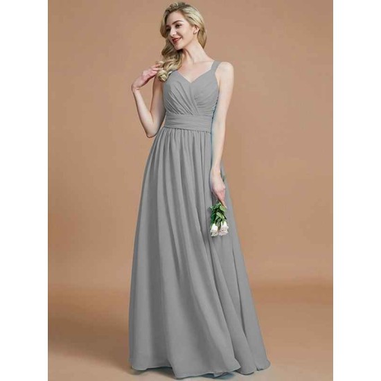 V-Neck Elegant Chiffon Sleeveless Bridesmaid Dresses
