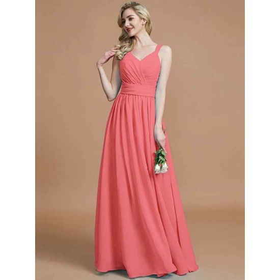 V-Neck Elegant Chiffon Sleeveless Bridesmaid Dresses
