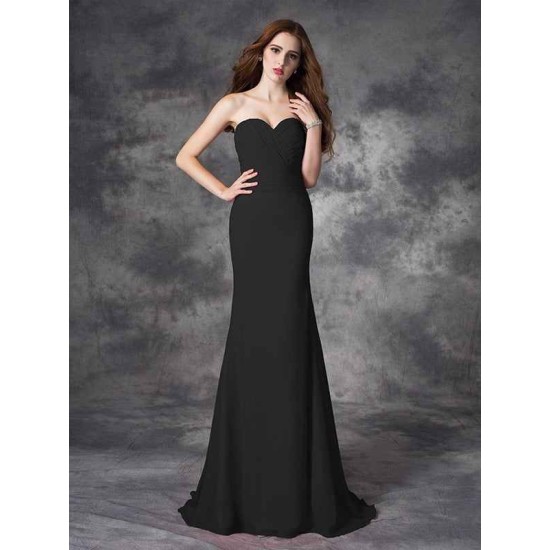 Mermaid Gorgeous Sweetheart Ruched Sleeveless Long Chiffon Bridesmaid Dresses