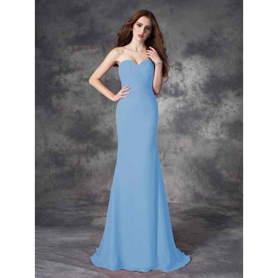 Mermaid Gorgeous Sweetheart Ruched Sleeveless Long Chiffon Bridesmaid Dresses