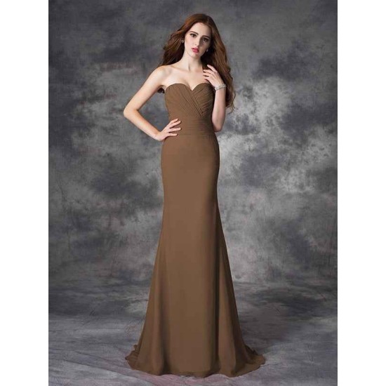 Mermaid Gorgeous Sweetheart Ruched Sleeveless Long Chiffon Bridesmaid Dresses