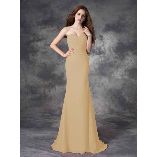 Mermaid Gorgeous Sweetheart Ruched Sleeveless Long Chiffon Bridesmaid Dresses