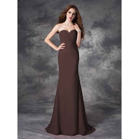 Mermaid Gorgeous Sweetheart Ruched Sleeveless Long Chiffon Bridesmaid Dresses