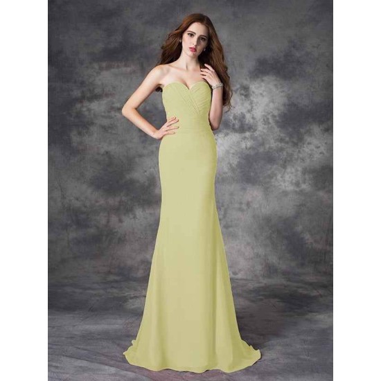 Mermaid Gorgeous Sweetheart Ruched Sleeveless Long Chiffon Bridesmaid Dresses