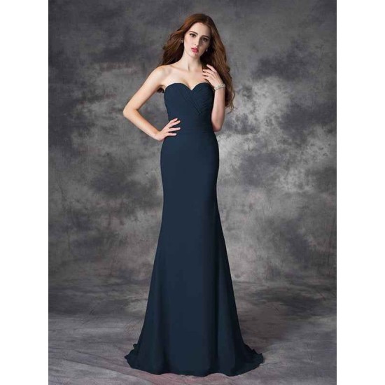 Mermaid Gorgeous Sweetheart Ruched Sleeveless Long Chiffon Bridesmaid Dresses