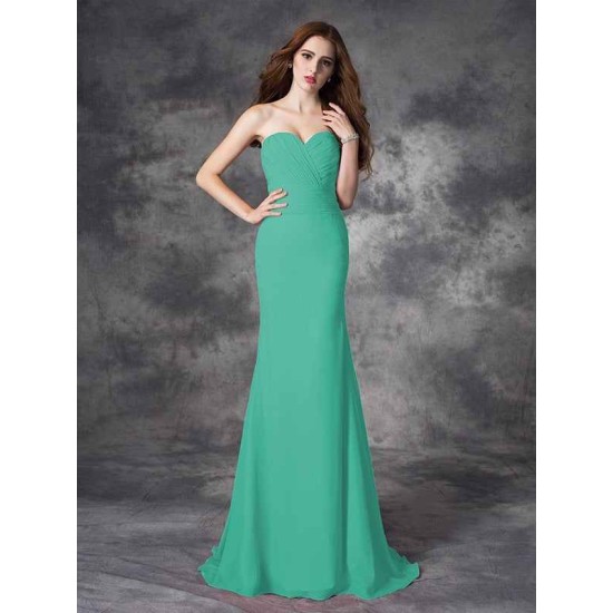 Mermaid Gorgeous Sweetheart Ruched Sleeveless Long Chiffon Bridesmaid Dresses