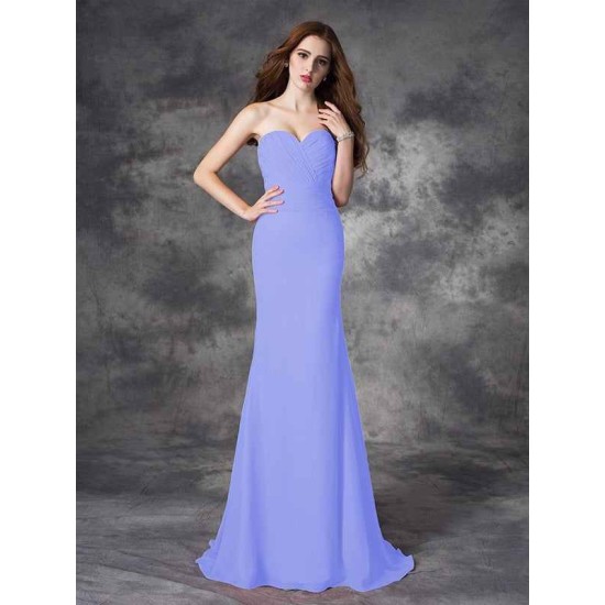 Mermaid Gorgeous Sweetheart Ruched Sleeveless Long Chiffon Bridesmaid Dresses