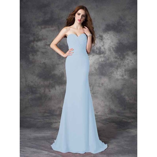 Mermaid Gorgeous Sweetheart Ruched Sleeveless Long Chiffon Bridesmaid Dresses